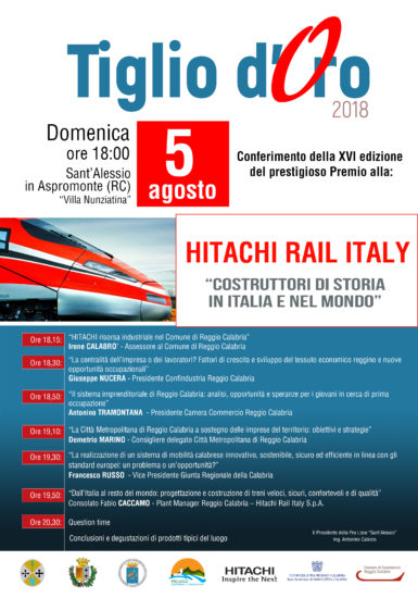 Sant’Alessio in Aspromonte. Alla Hitachi Rail Italy il Premio “Tiglio d’Oro” 2018