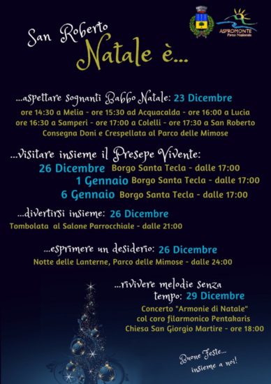 San Roberto: ecco “NataleE’”, programma delle attività natalizie. Protagonista il Presepe Vivente, torna la “Notte delle Lanterne”