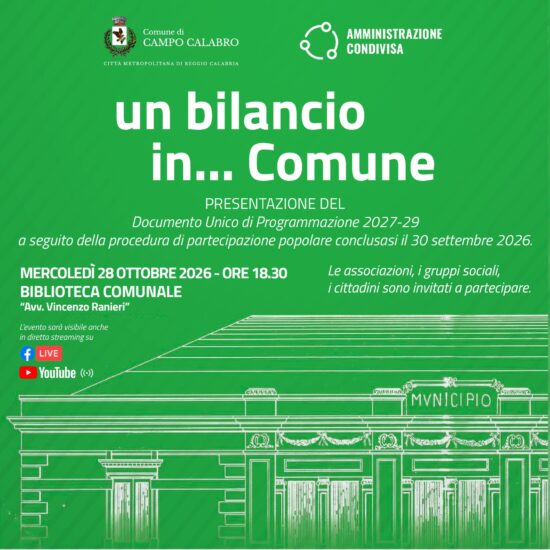 Campo Calabro, DUP 2027-2029: si rinnova il percorso di partecipazione popolare